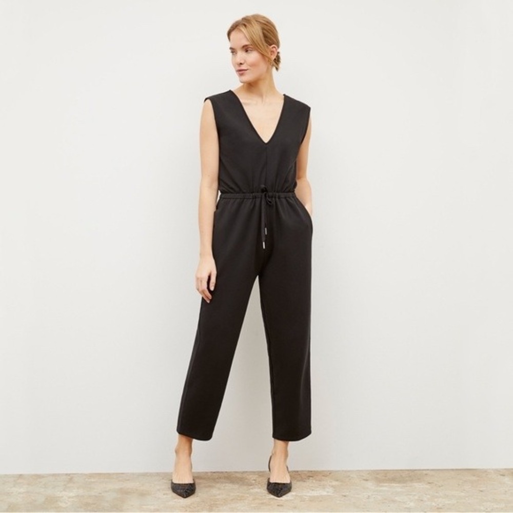 MM LaFleur Janet Black Pima‎ Cotton V-Neck Sleeveless Drawstring Jumpsuit Small